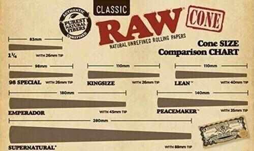 Authentic Raw King Size pre rolled Cones W/ Filter tips 200 CONES
