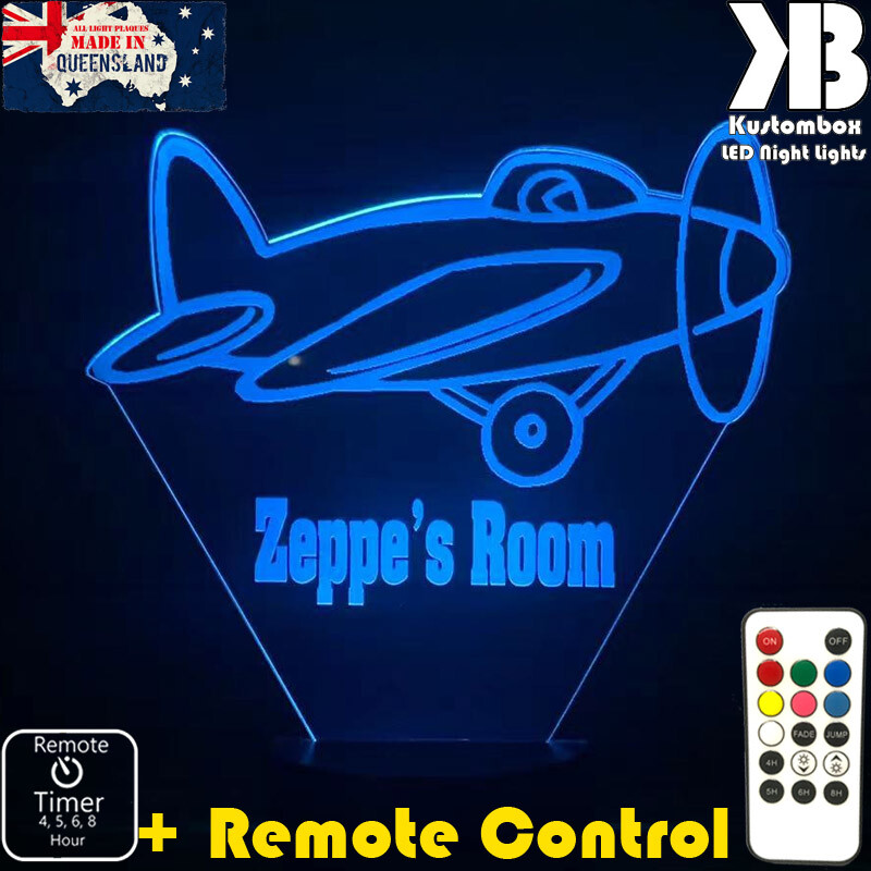 Plane Personalised Name Night Light LED 7 Colour + Remote Timer Children's Room