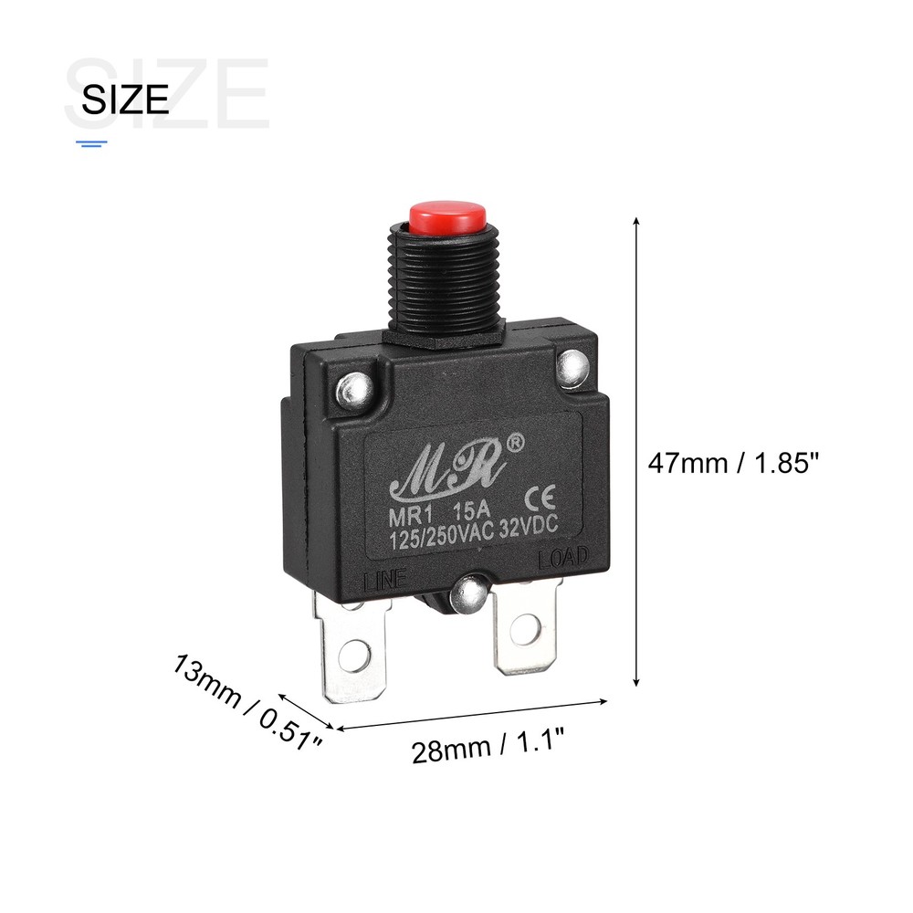 5pcs Circuit Overload Protector 15A AC125/250V DC32V Push Button Thermal
