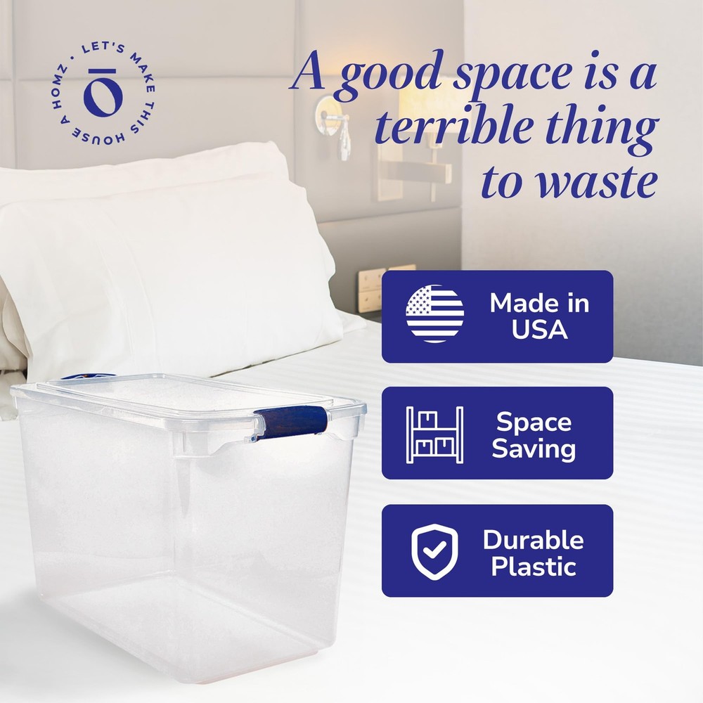 2-Pack Latching Lid, Clear Plastic Storage Organizer Bins, 112 Quart, Blue La...