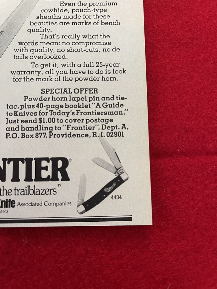 Vintage 1978 Frontier Fish Filet Knife Print Ad