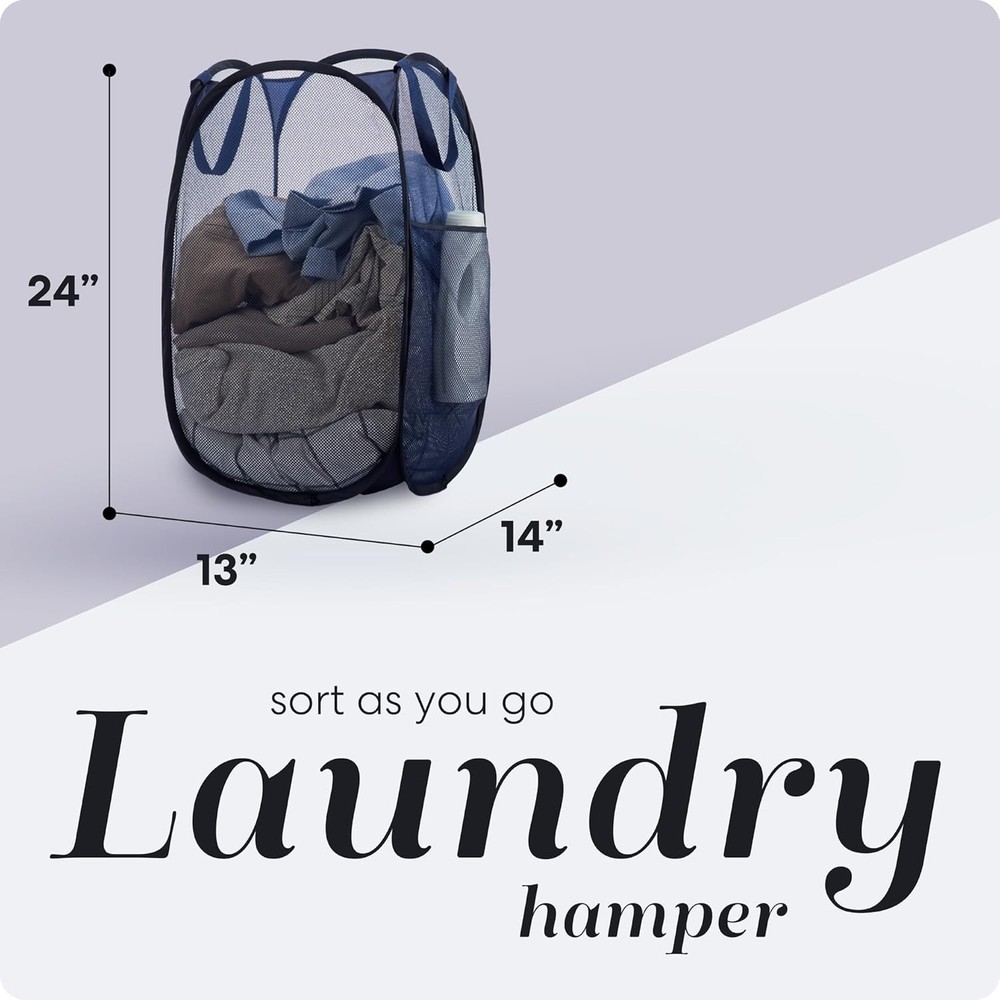 Collapsible Mesh Foldable Hamper 14" x 14' x 24" Navy Blue