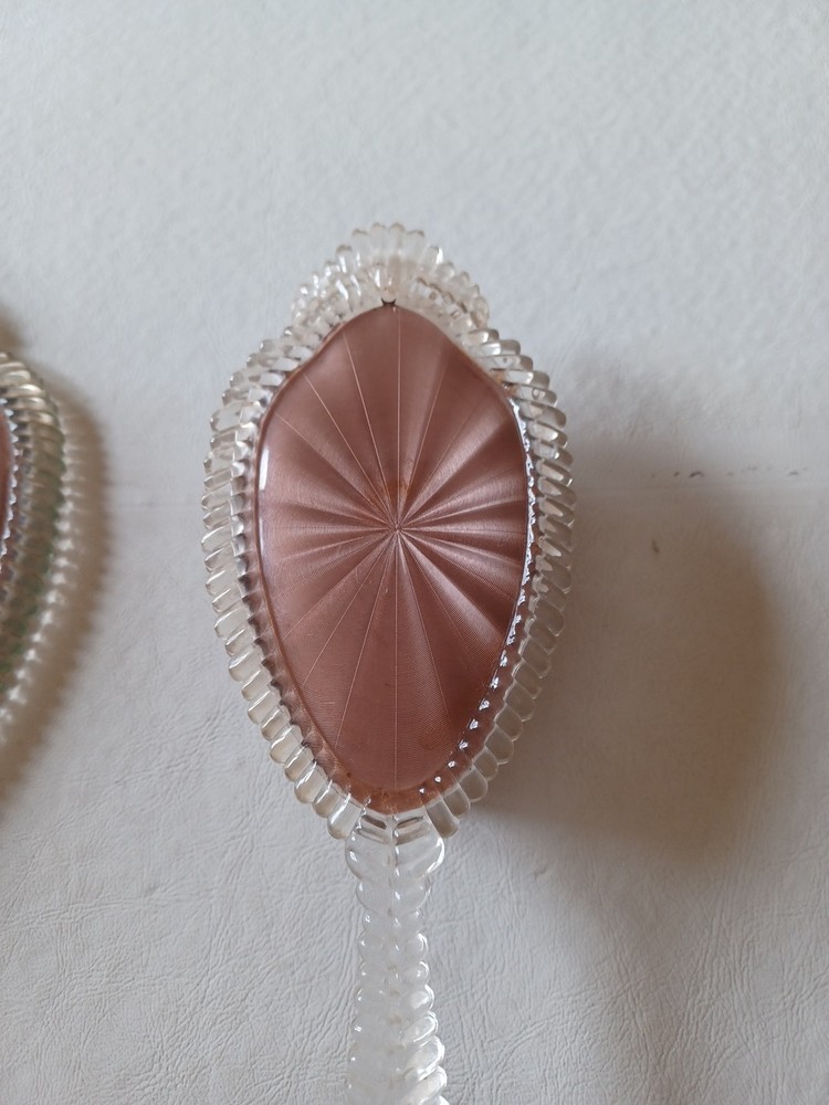 Vintage Clear Plastic/Lucite Vanity Brush and Mirror Set.
