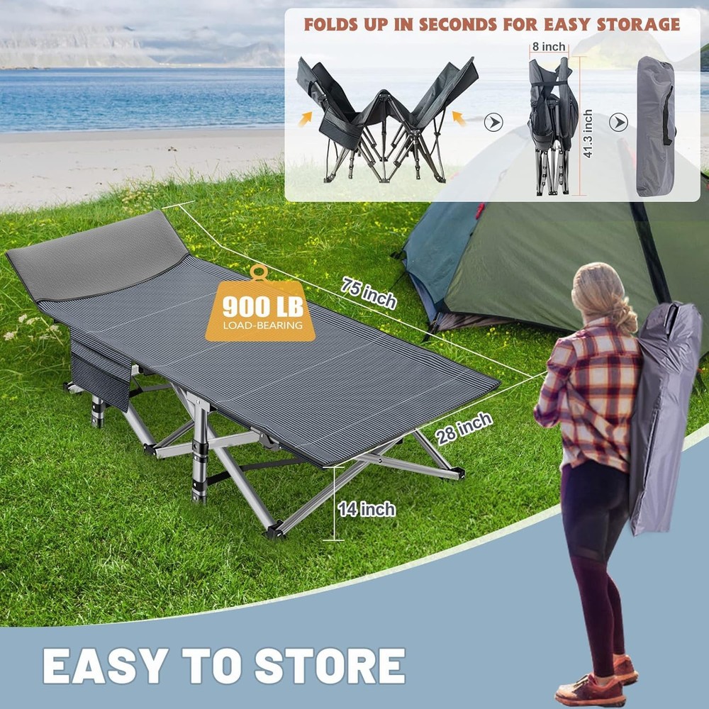Folding Camping Cot Adults W/ Pad Padded Portable Sleeping Cots Camp Bed