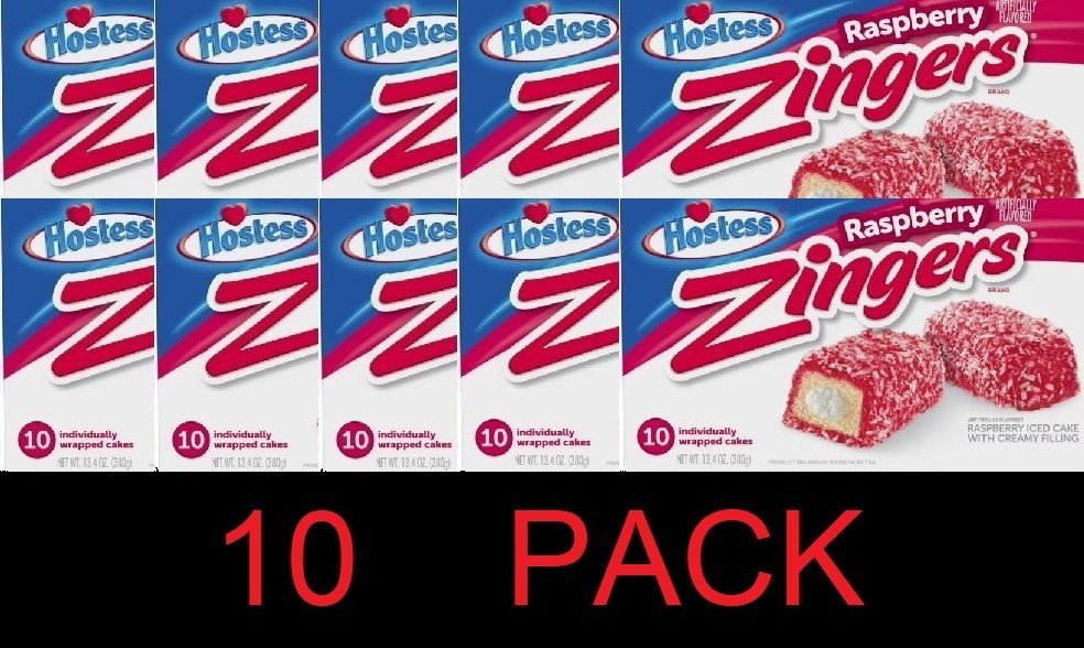 Hostess Raspberry Zingers 10 Individually Wrapped Cakes 13.4 oz - 10 PACK