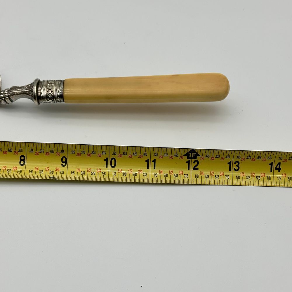 Antique Silver Plate Engraved Crumb Scraper Ivory Cream Handle