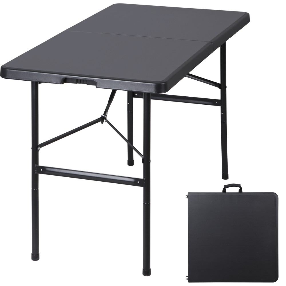 4ft Portable Folding Square Plastic Dining Table Fold-in-Half Outdoor Black