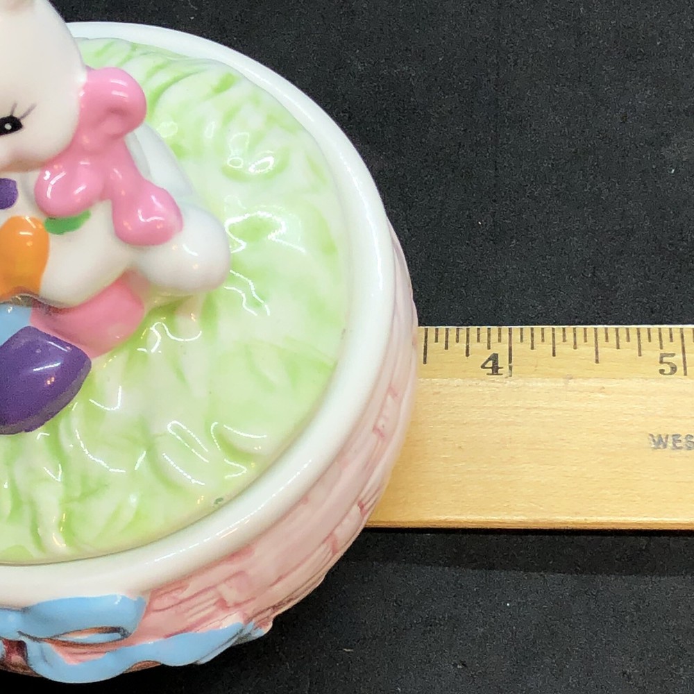 Russ Berrie Easter Bunny Rabbit Trinket Box Ceramic Easter Spring Decor