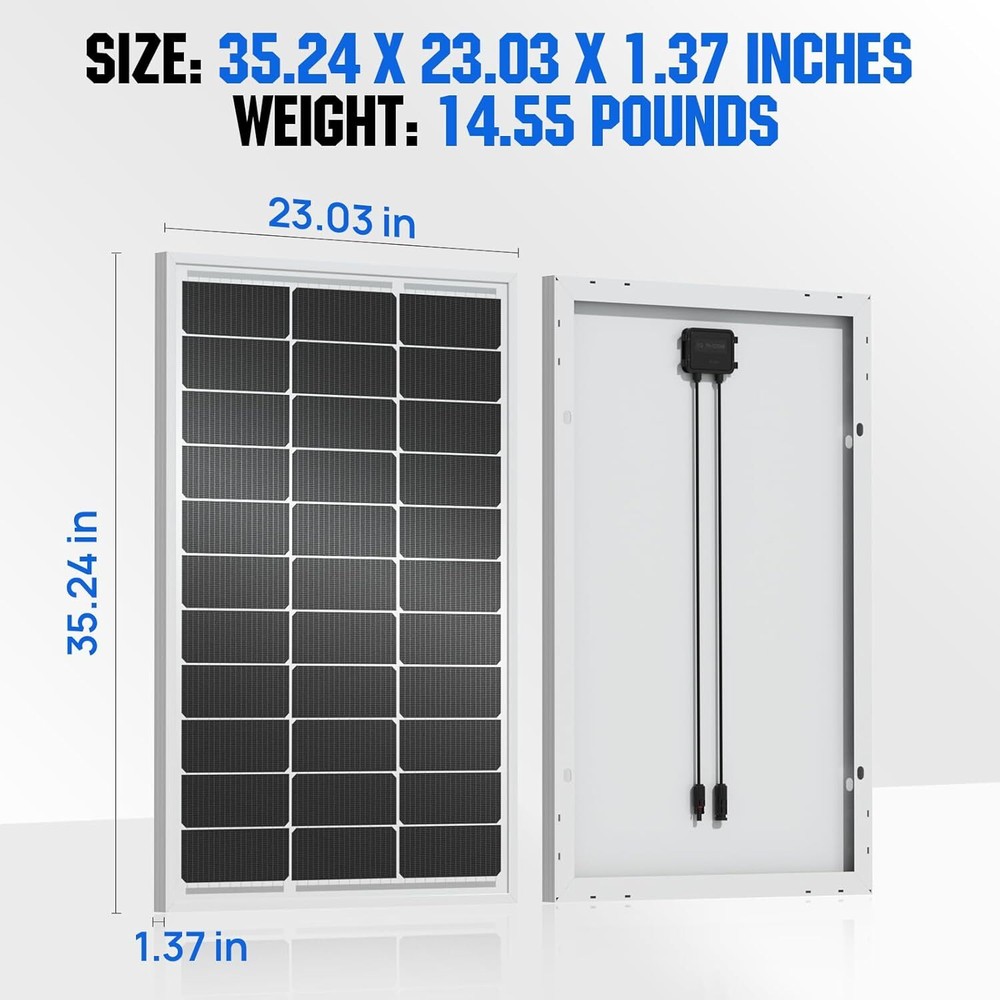 ECO-WORTHY 100 Watt Solar Panel 12 Volt Monocrystalline Solar Panel waterproof