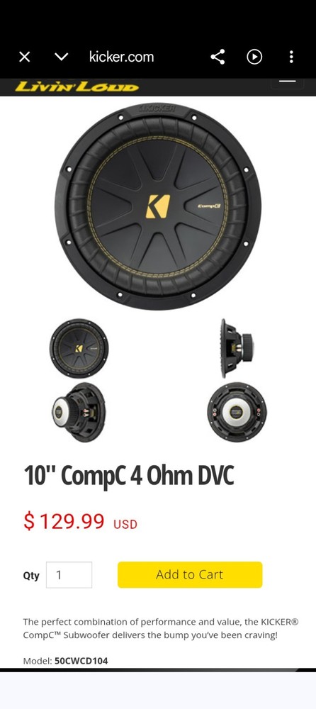 Kicker CompC 12" Subwoofer 4 Ohm SVC in Single Ported Enclosure