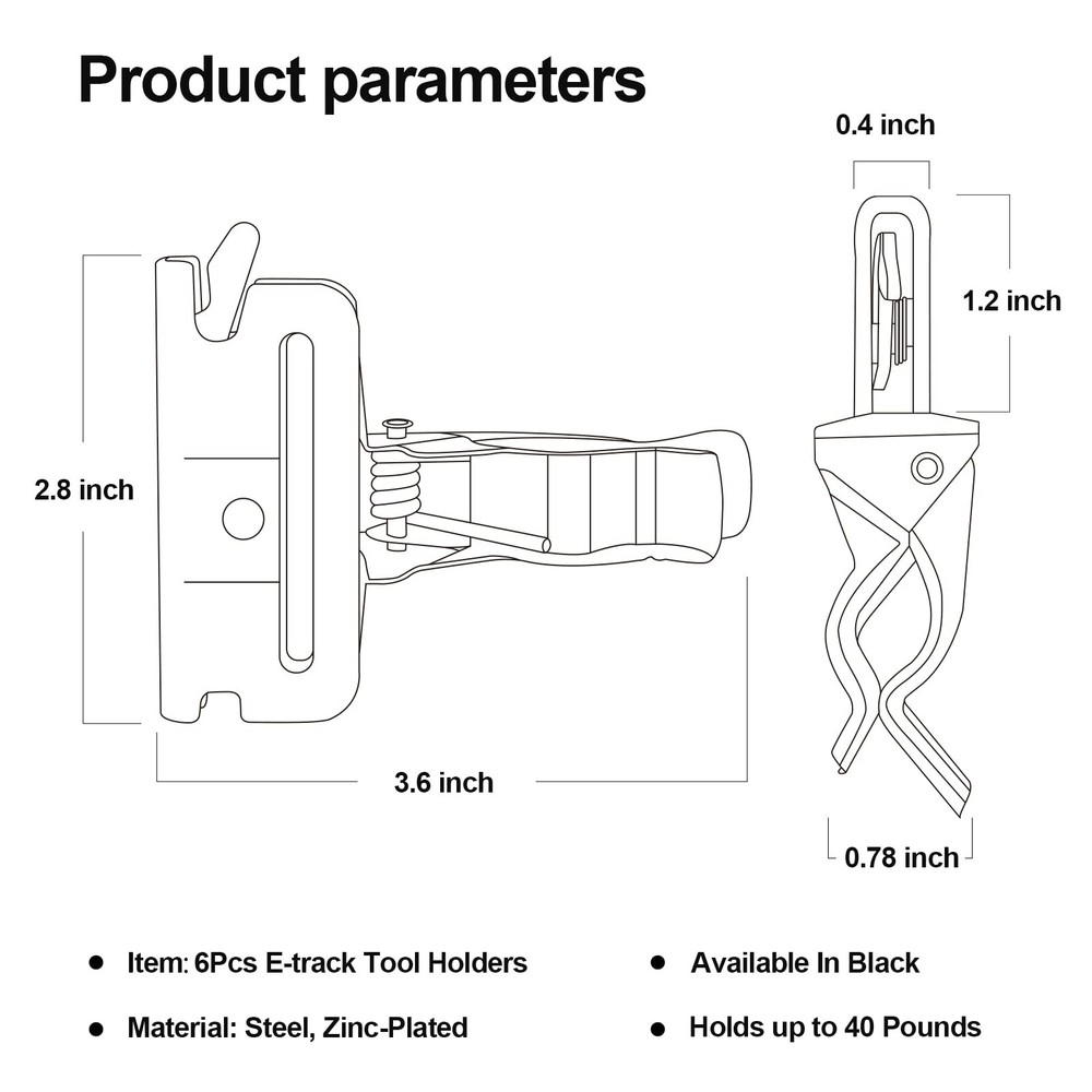 6 Pack E-Track Tool Holders |E Track Accessories for Enclosed Trailer Black