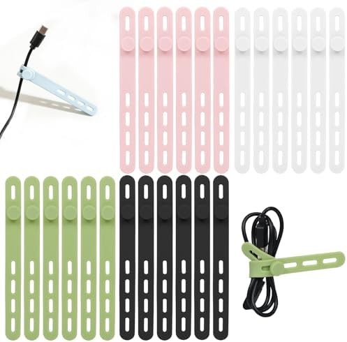 Donruby 24 Silicone Cable Ties Reusable 4 Colors