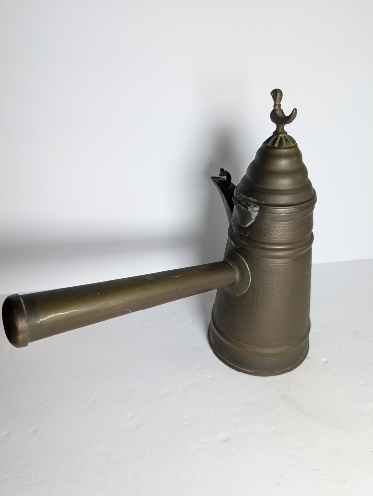 Antique 19th Century Middle Eastern Brass Dallah with stick handle - coffee pot