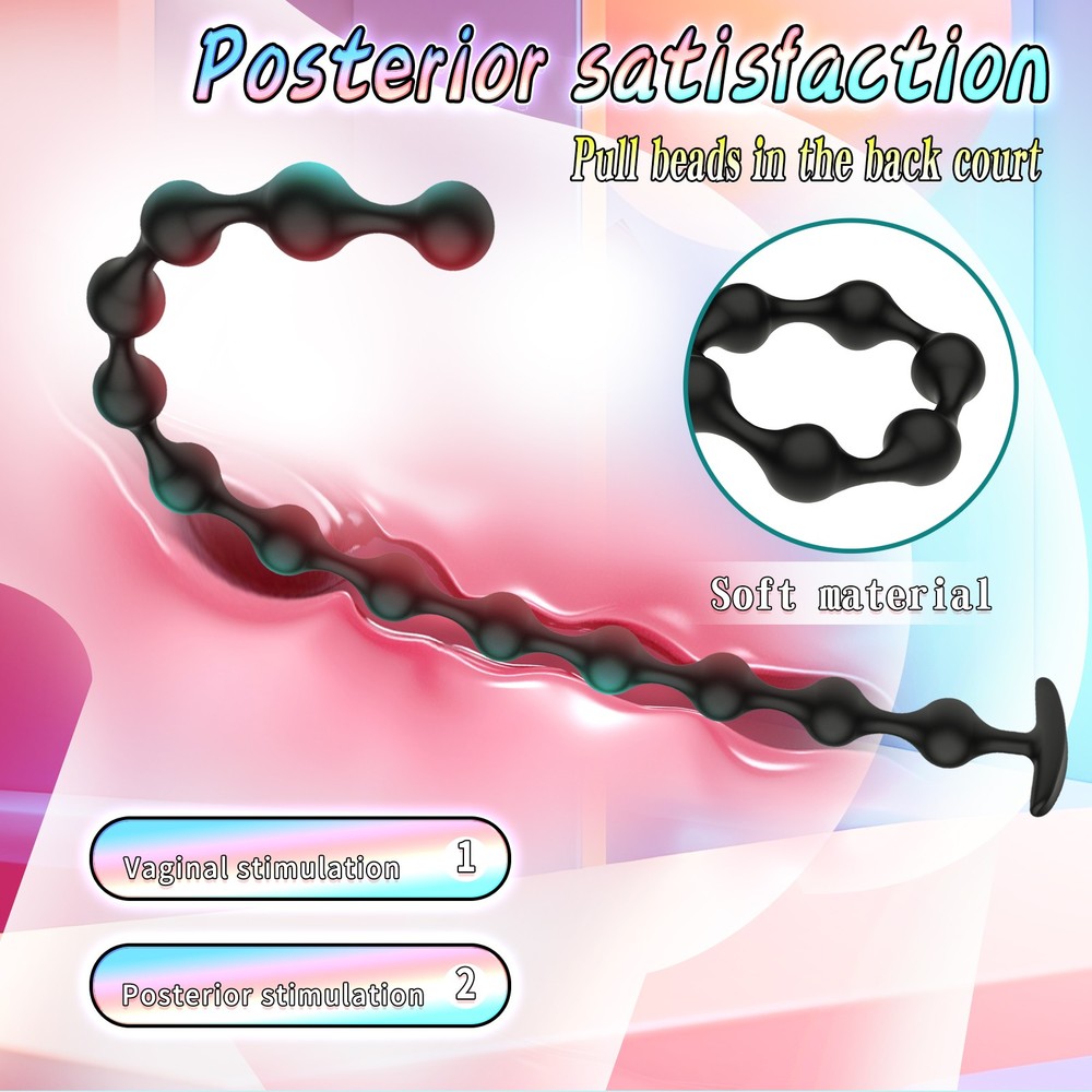 Soft Silicone Beads Plug Long Black Balls Plug Extreme Spreader Dilator