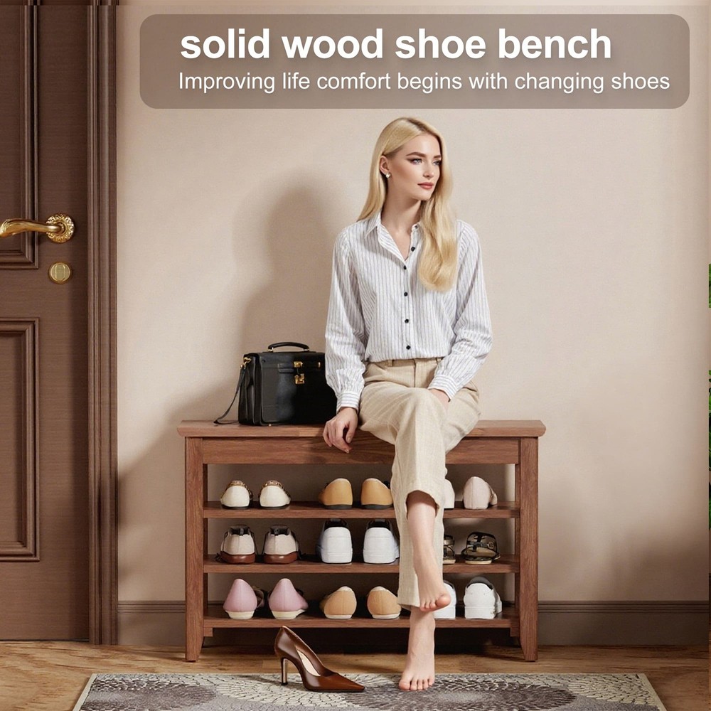 Solid Wood Shoe Rack Bench 550Lbs Load for Entrance Corridor