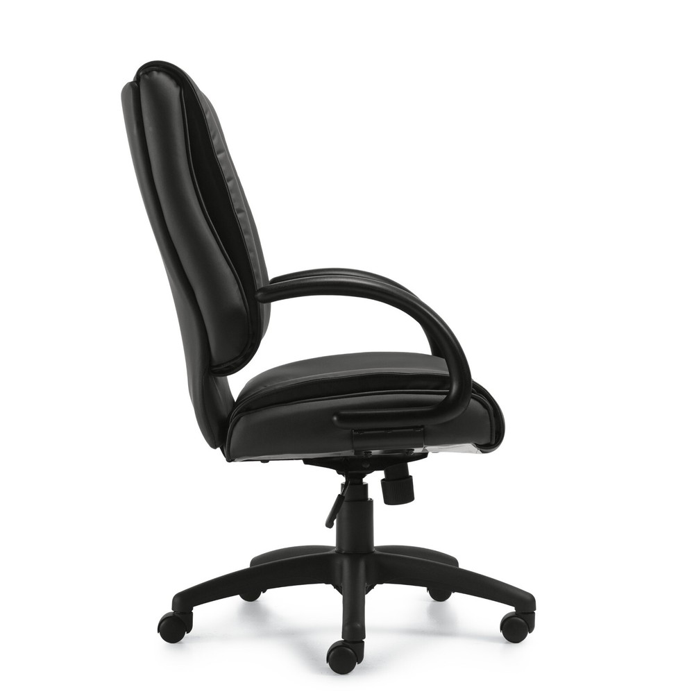 OTG Luxhide Executive High-Back Tilter Chair Bonded Leather Black w Fixed Arms