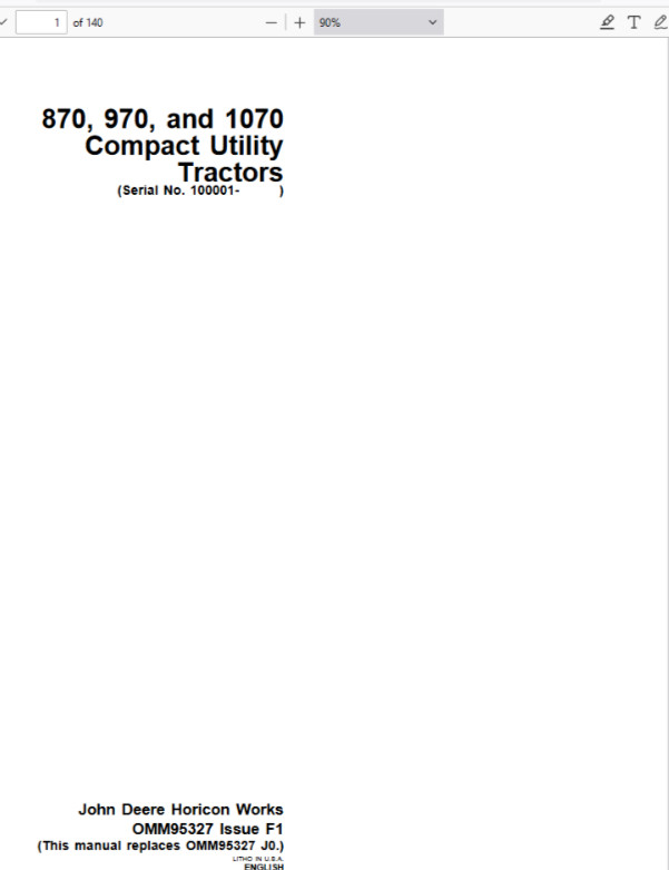 John Deere 870 970 1070 Tractors Technical Manual Service Operators PDF USB