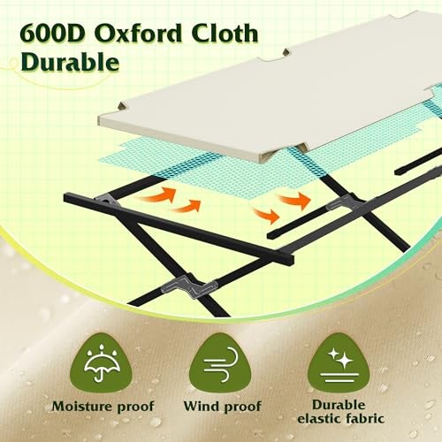 Military Camping Cot, Portable Folding Cots for Sleeping with Silver Greige