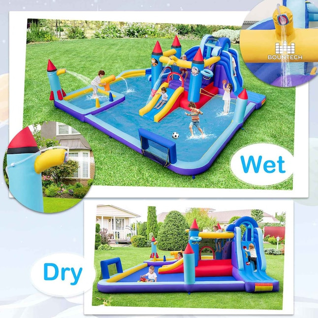 Costway Rocket Theme Inflatable Water Slide Park with 2 Slides Splash Pool