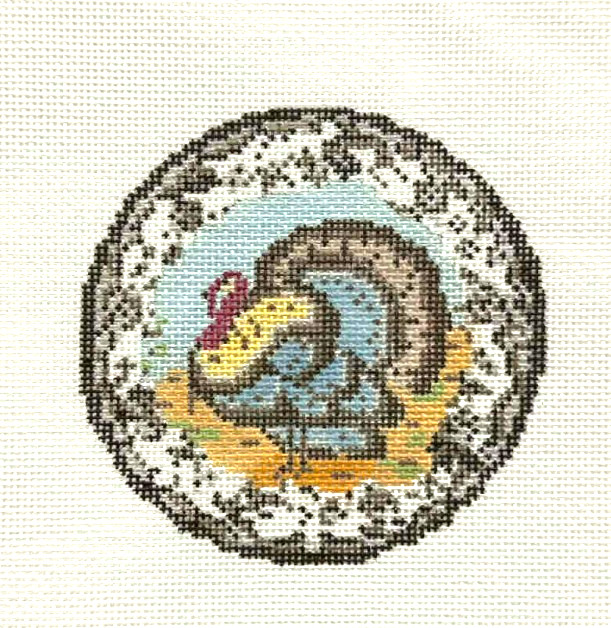 The Gingham Stitchery Transferware Turkey Dish Handpainted Needlepoint Canvas