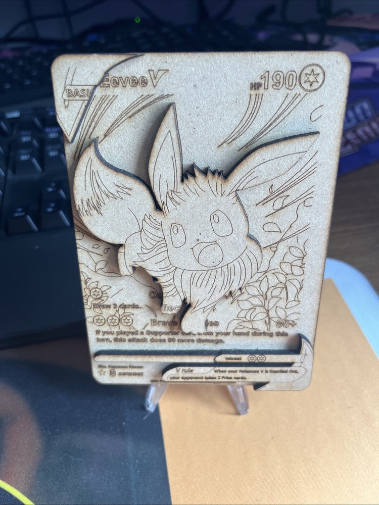 Eevee V Hand Crafted Wood Card
