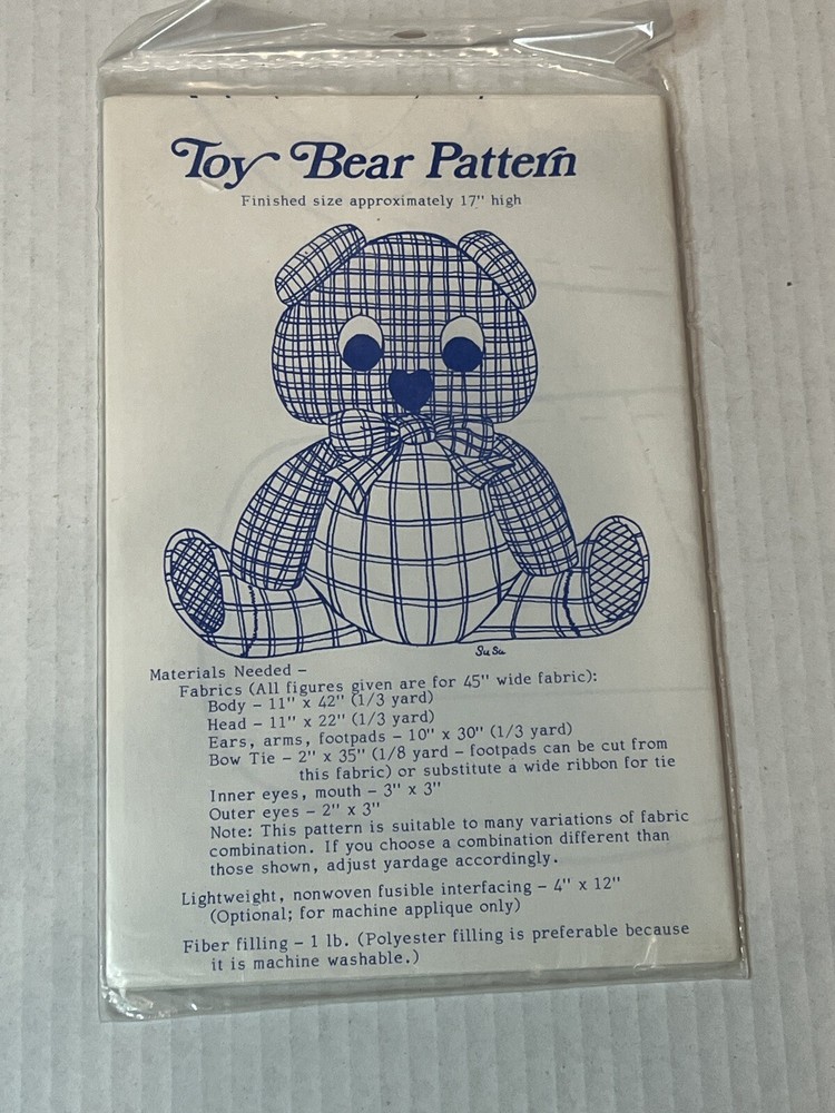 Toy Teddy Bear Patchwork Fullsize Pattern + Instructions No. 3719