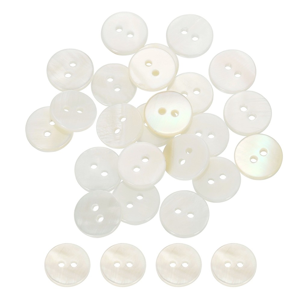 30Pcs Natural Shell Buttons, 11.5mm 2-Hole Clothes Craft Sewing Button, White