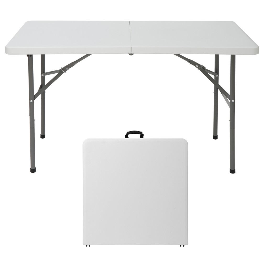 4FT Folding Picnic Table, Portable Plastic Dining Table with Carrying Handle