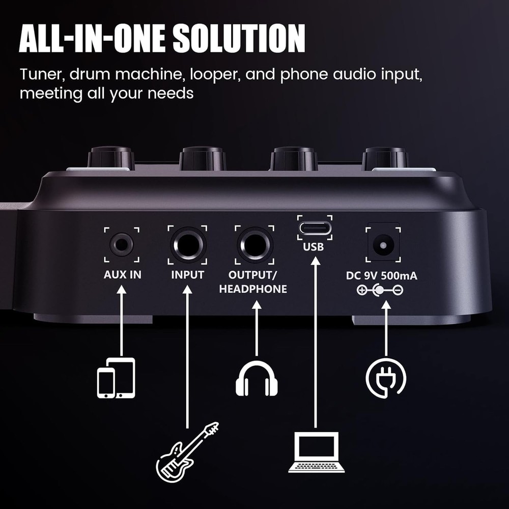 Dynamic 77 Effect Guitar Pedal with Expression Wah & User-Friendly Design, Black