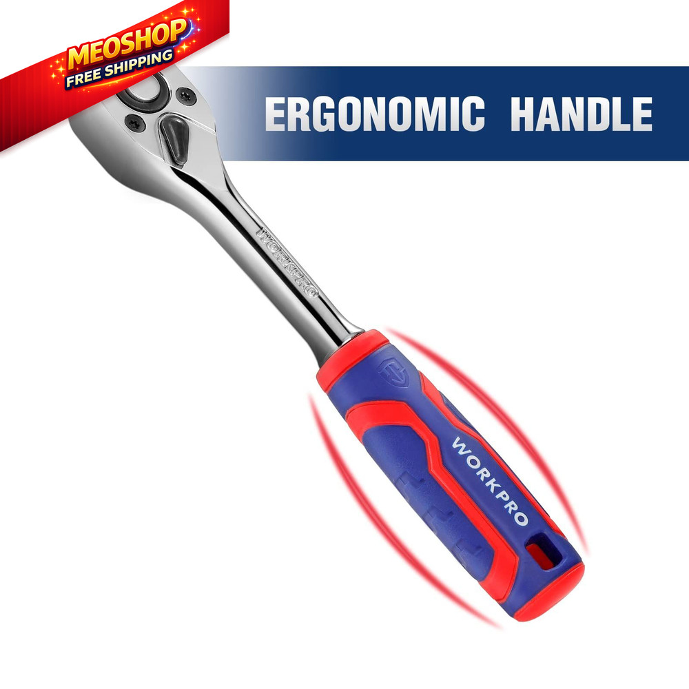 WORKPRO 3-Piece Ratchet Set, 1/4", Set: 3/8", 1/2", Chrome