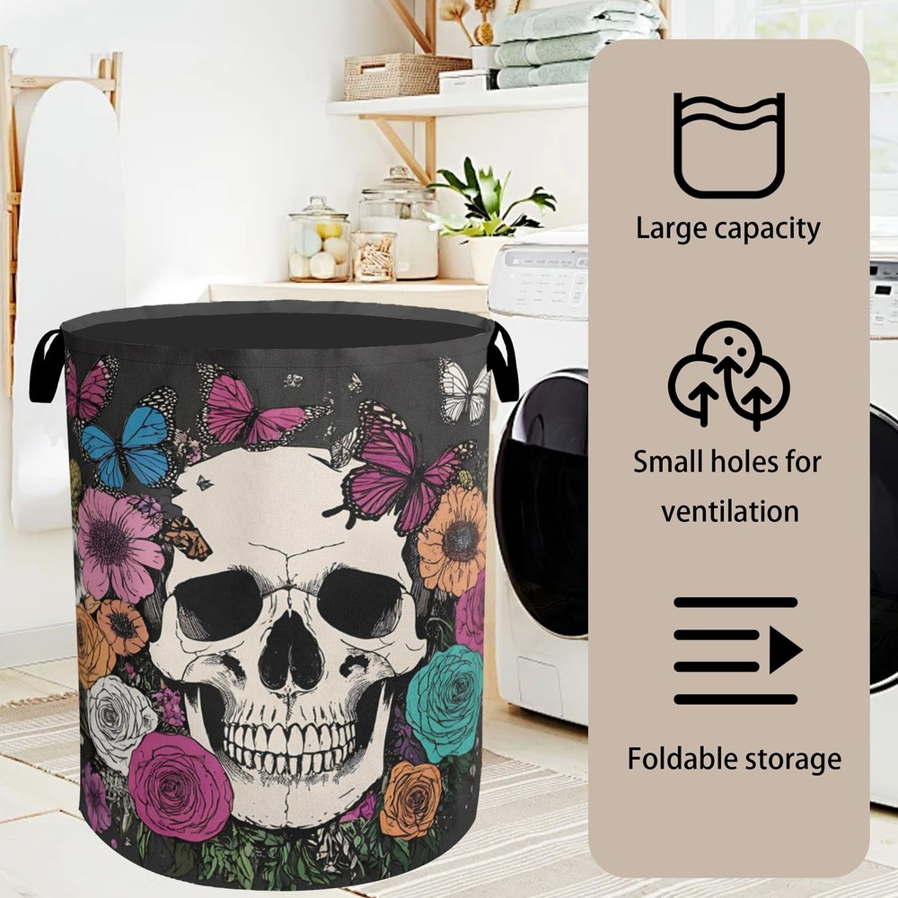Skull Gothic Laundry Hamper - Foldable Waterproof Fabric Laundry Basket with ...