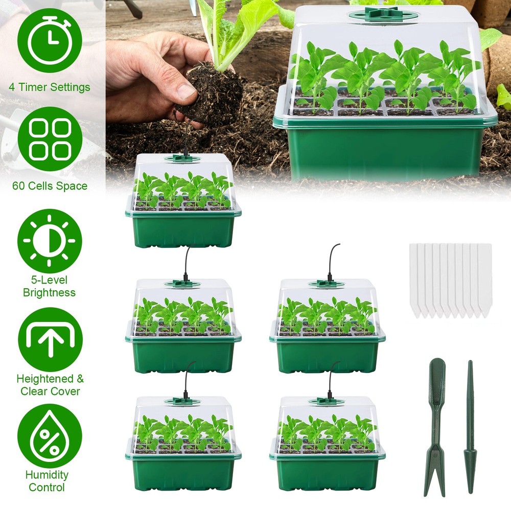 5 Pack Seed Starter Kit with Light, Seedling Starter Trays w/ Timing Controller