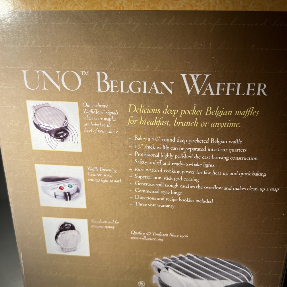 Vintage VillaWare UNO Belgian Waffle Maker Model 2002 New in Box