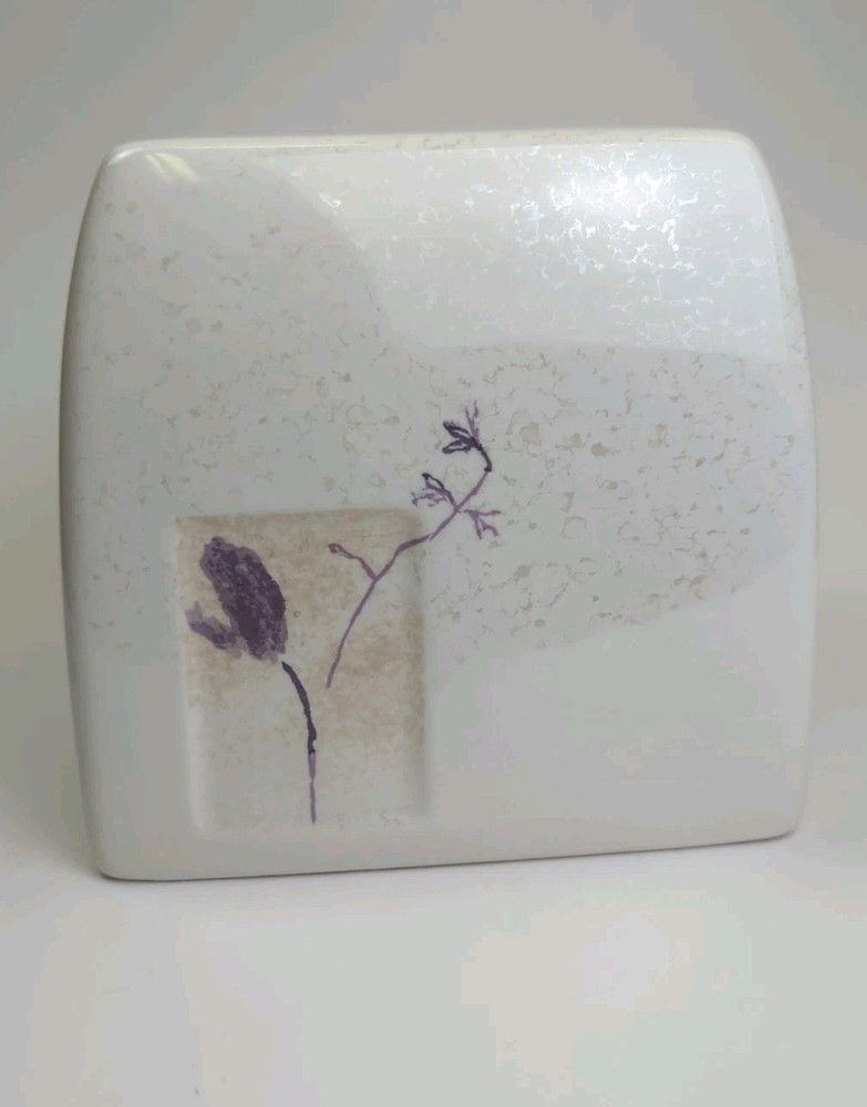 Tissue Box Cover Ceramic Pearlized Purple Luster Flower Cube Box EUC
