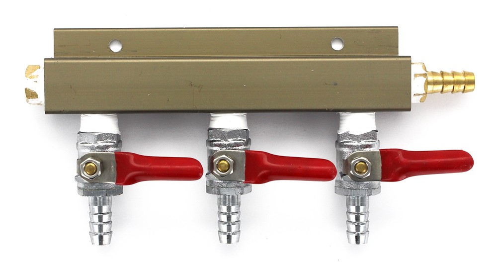3-way 5/16" Barb CO2 Splitter Distributor Manifold with integrated check valves