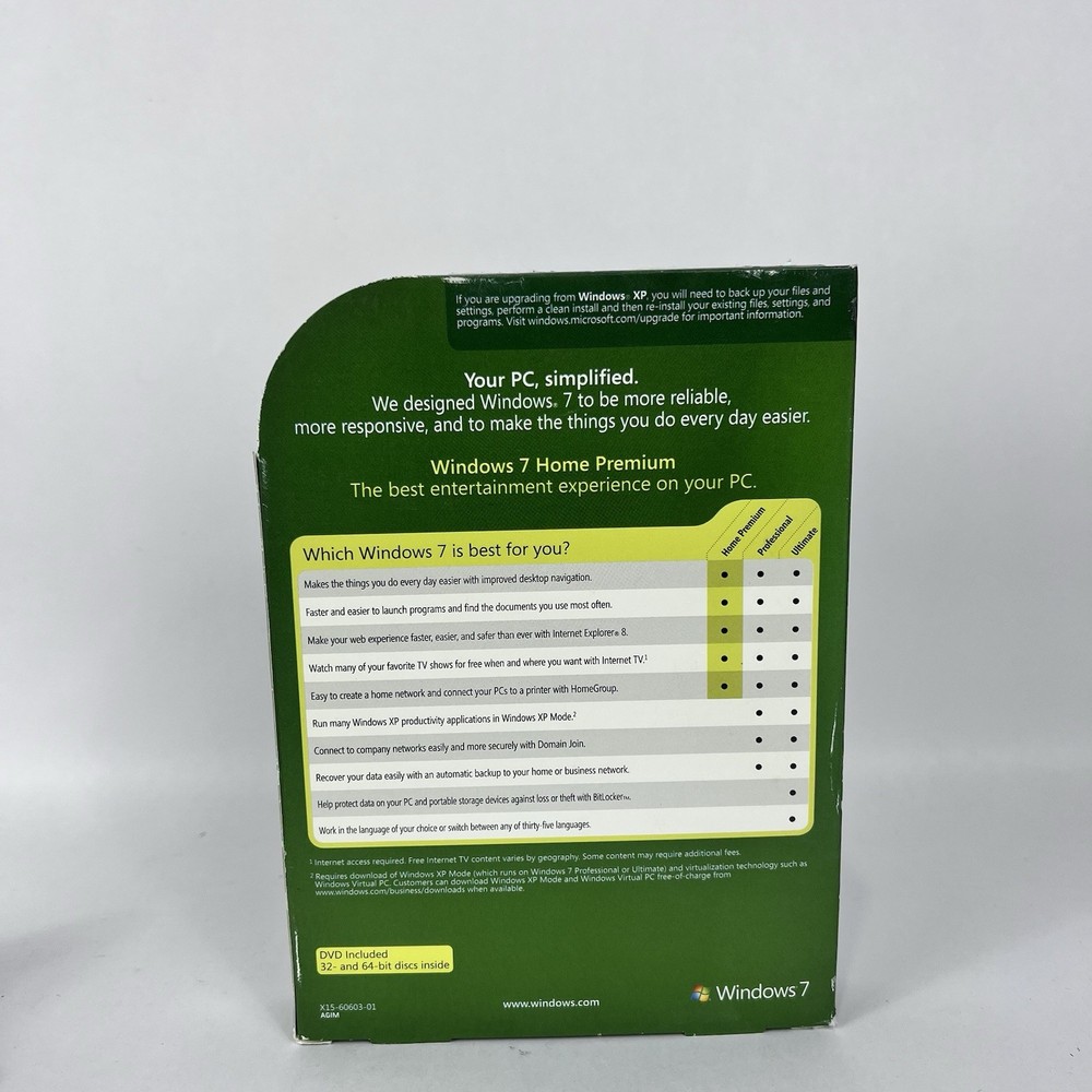 Microsoft Windows 7 Home Premium Full 32 Bit & 64 Bit DVD MS WIN =RETAIL BOX=