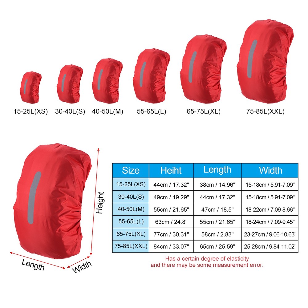 30-40L Waterproof Backpack Rain Cover with Vertical Strap S Red