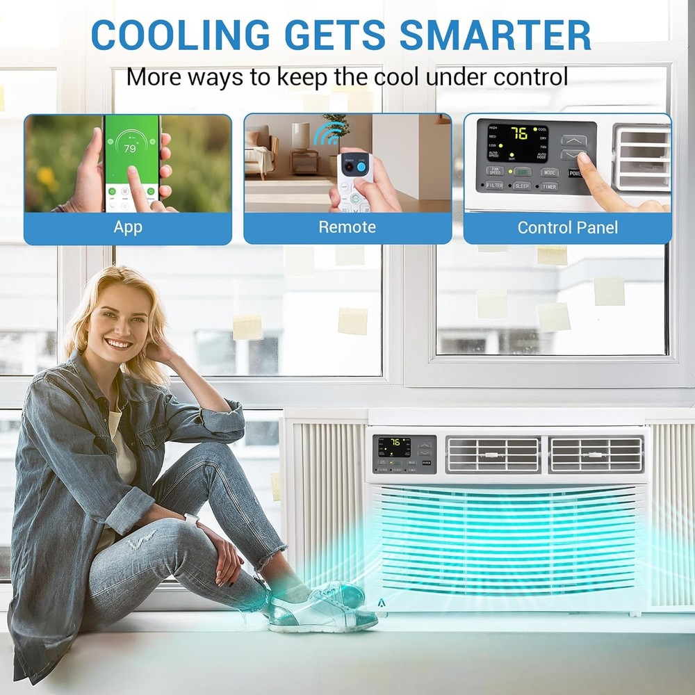 8000 BTU Energy Efficient Smart Window AC w/ WiFi & App & Remote Control & Timer