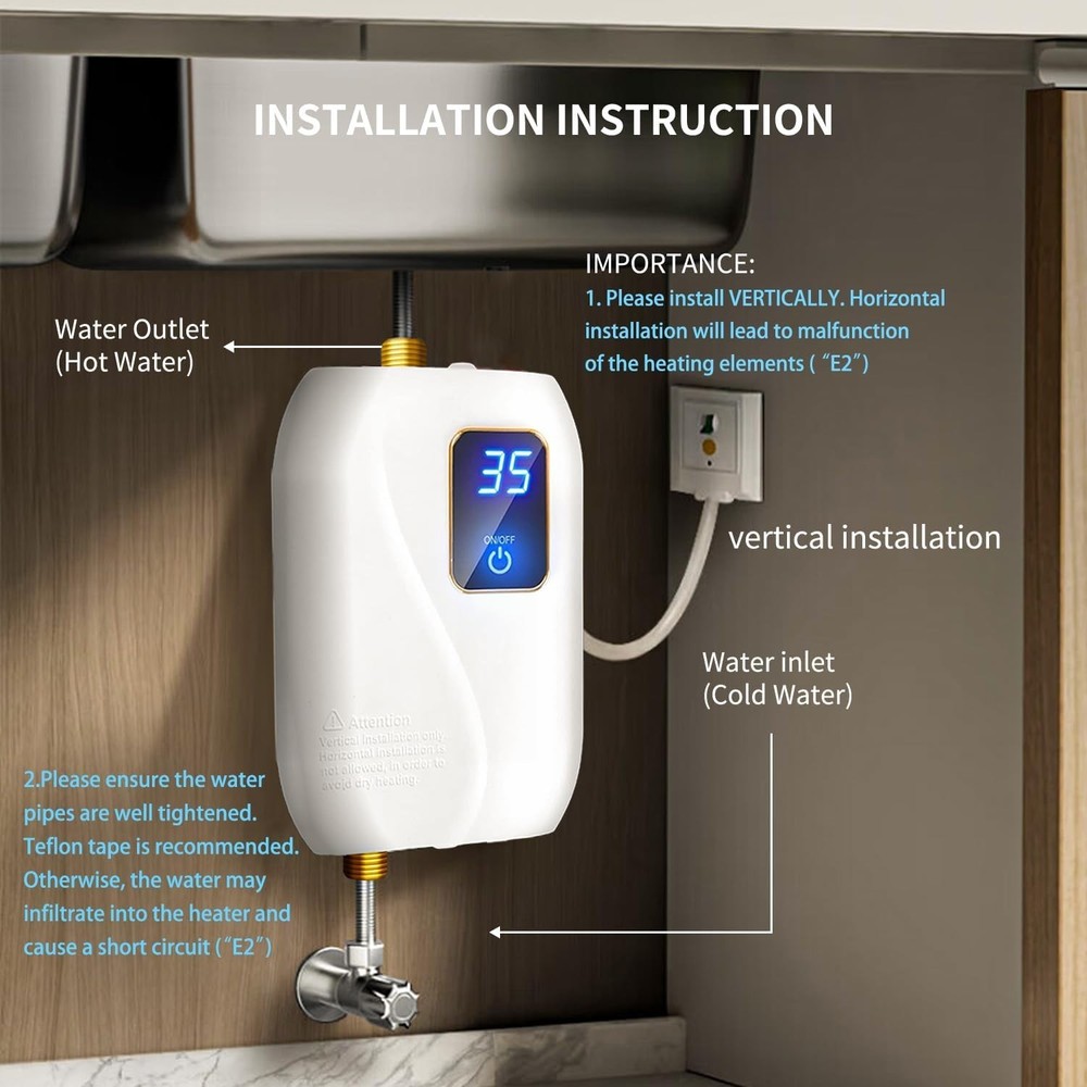 8KW Electric Tankless Hot Water Heater Instant Boiler Shower On Demand