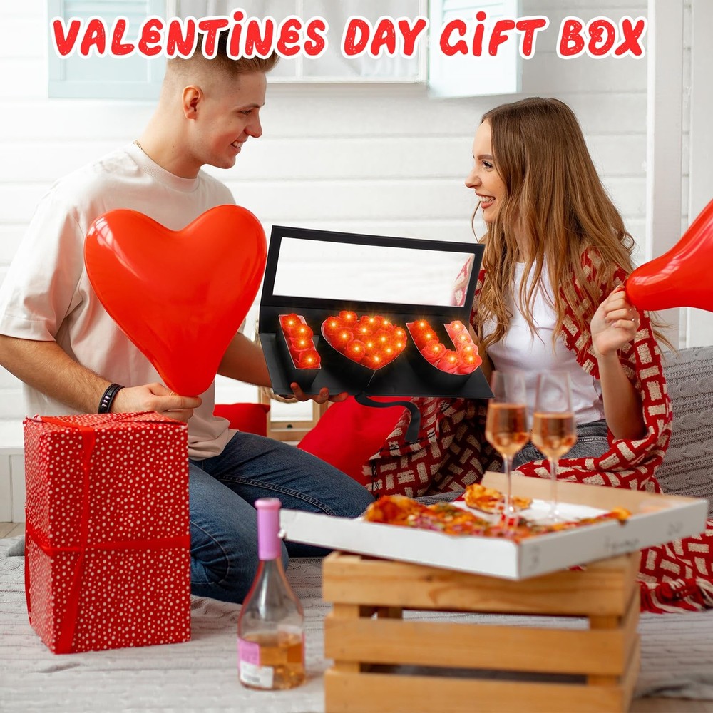 4 Pack Valentines Empty I Love You Fillable Flower Gift Boxes with LED Light ...