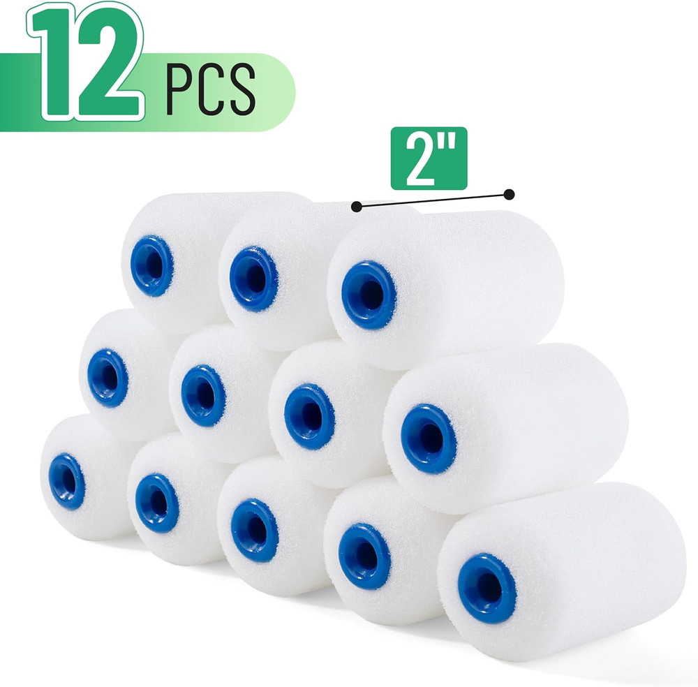 12 Pack 2 inch Paint Roller, Mini Foam Roller, Brush, White High-Density Premium