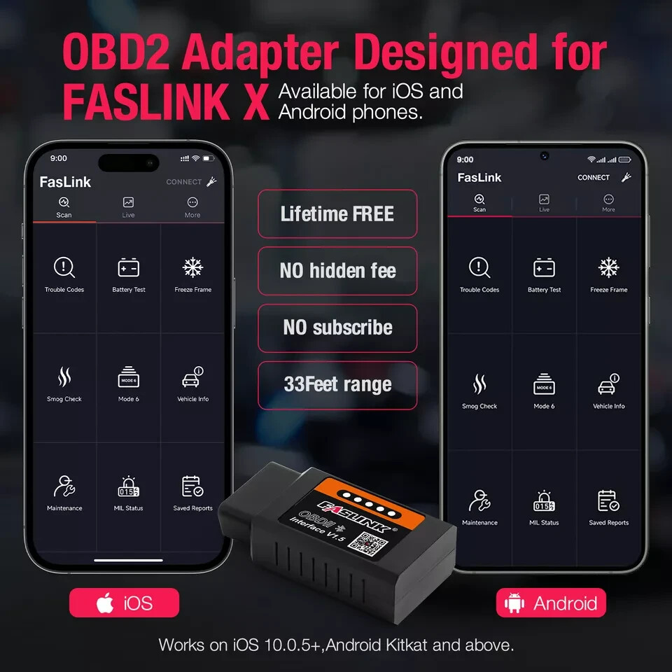 FASLINK X1 Bluetooth v1.5 OBDII Scanner for IOS & Android Adapter Code Reader