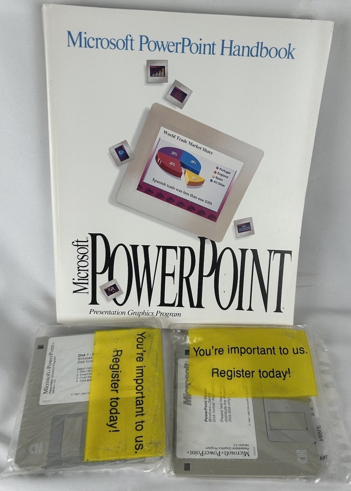 Microsoft Powerpoint Version 3.0 Windows Sealed 3.5" Floppy Disk With Handbook