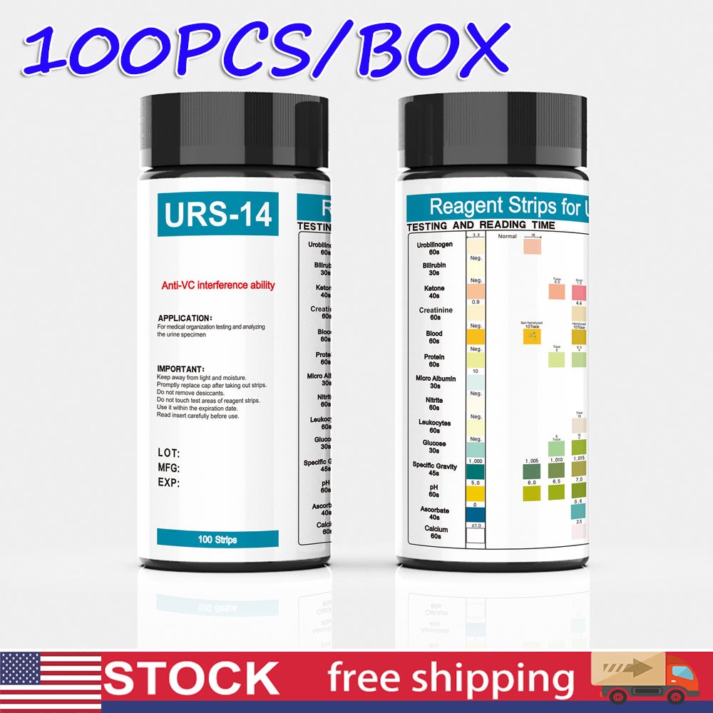 Professional 100pcs 14-in-1 Reagent Urinalysis Strips 14 Parameters Test Strips