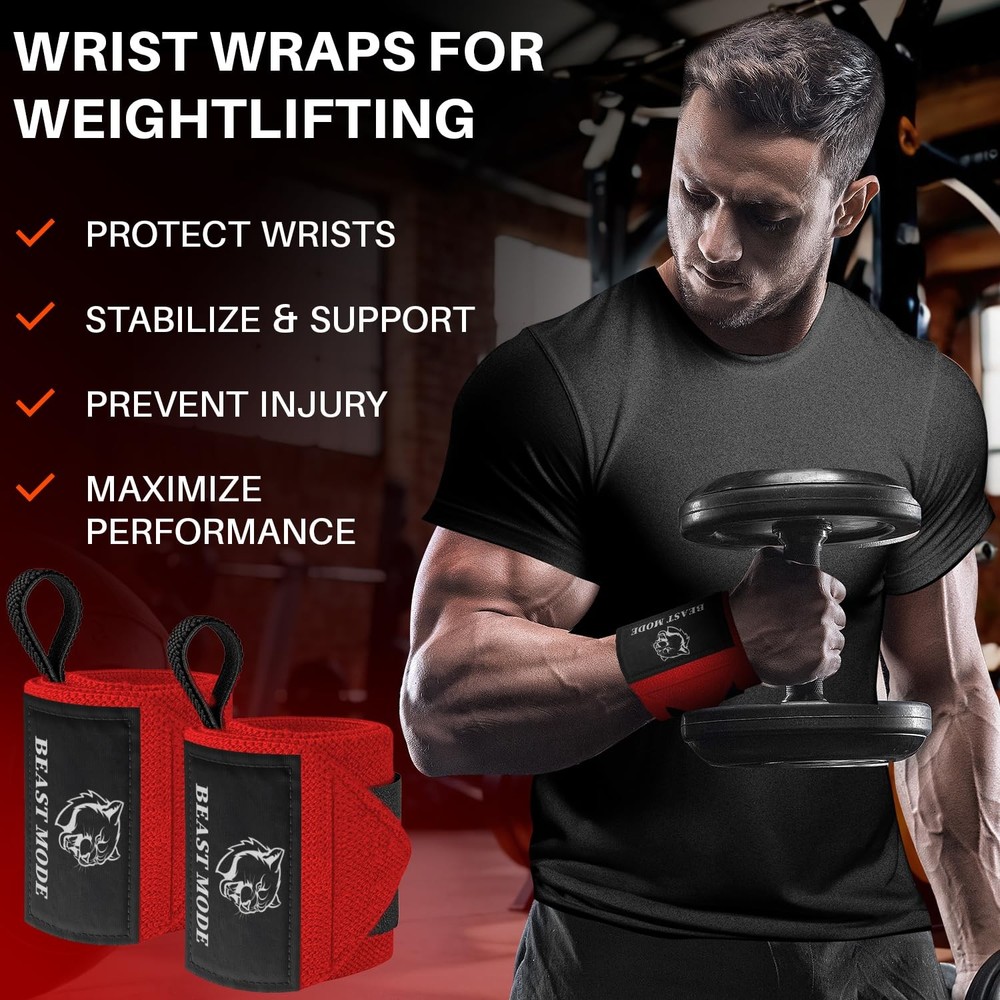 HeavyDuty Weightlifting Wrist Wraps with Thumb Loop for Powerlifting &