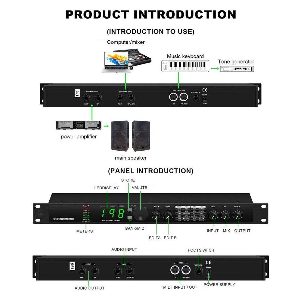 Pro Digital Reverb Multi Effect Dsp Processor Audio Equalizer Vocal Mic