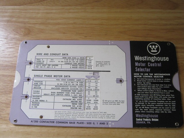 Westinghouse Motor Control Selector SA-9254D Slide Rule Calculator