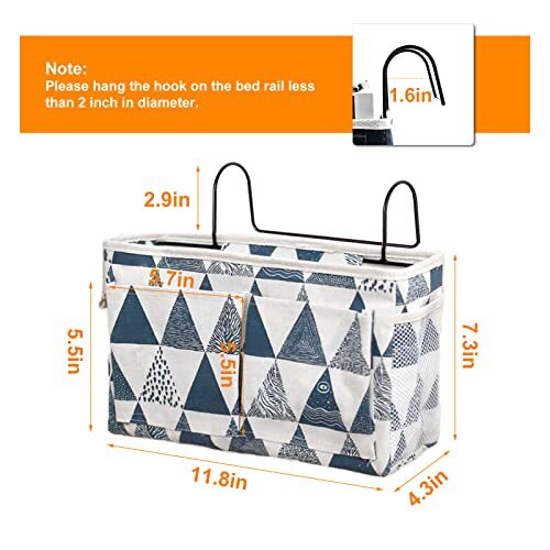 Bedside Caddy Bedside Storage Bag Hanging Organizer for Bunk, Blue Triangle