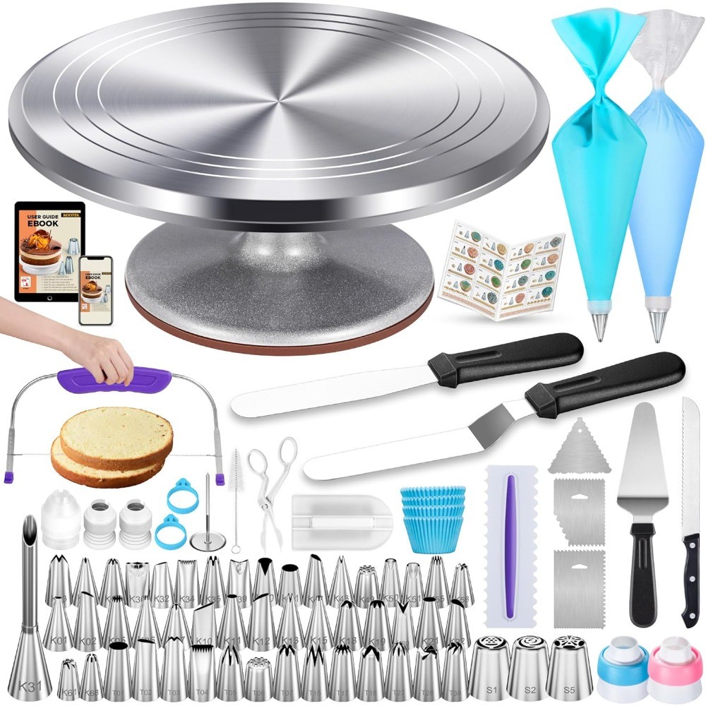253PCS Cake Decorating Kit with 12'' Aluminum Turntable and Icing Tips