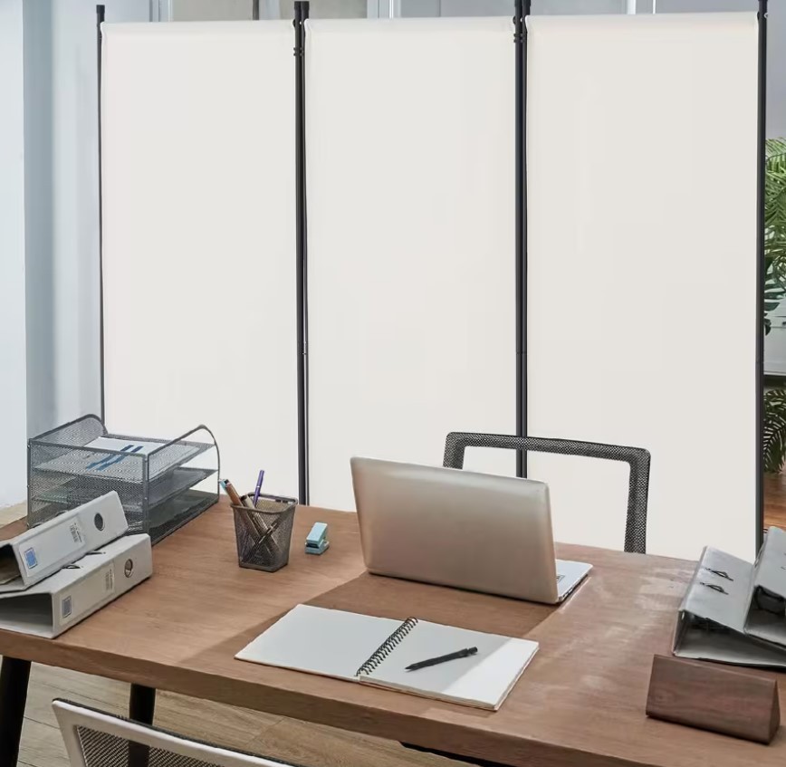 3 Panel Room Divider Folding Privacy Screen Fabric Partition Office White